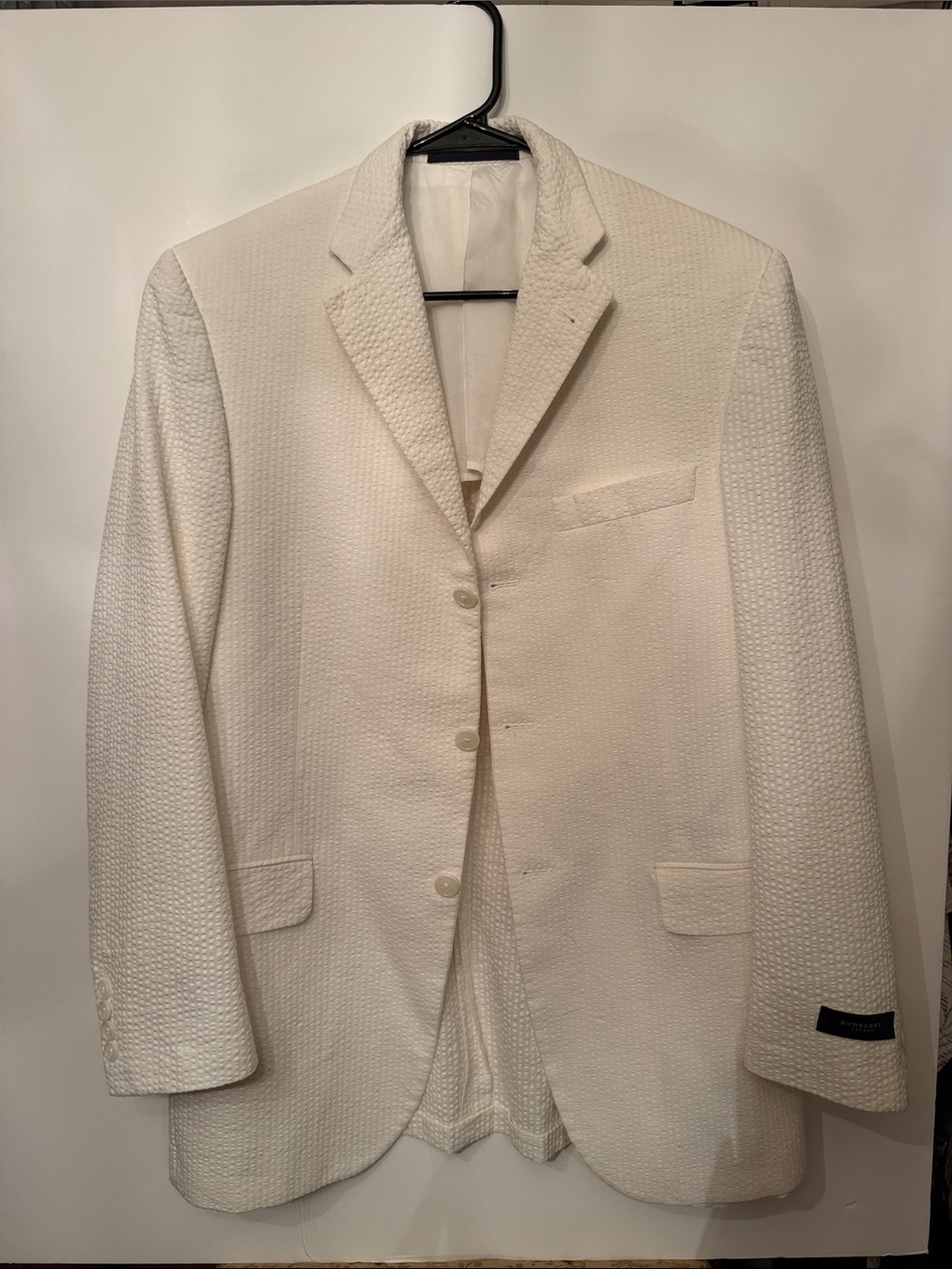 Men's Burberry London T Model Bond St Cream Textured Blazer